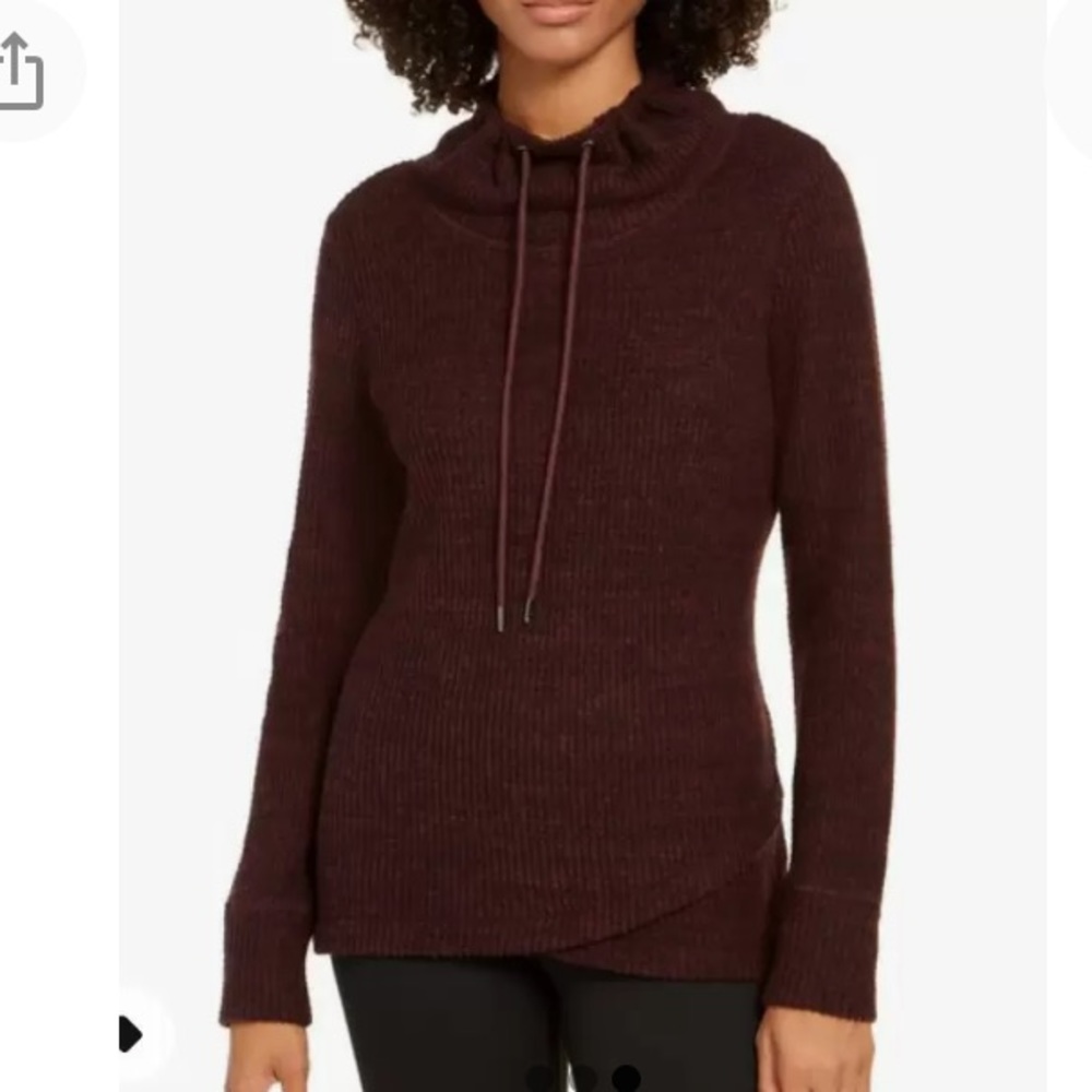 NEW Ideology Cowl Neck Tulip Hem Tunic Sweater Top, Size Small, Maroon Purple